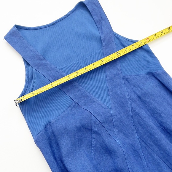 100% Linen MIDI Lagenlook Blue Sleeveless Dress - Picture 8 of 13